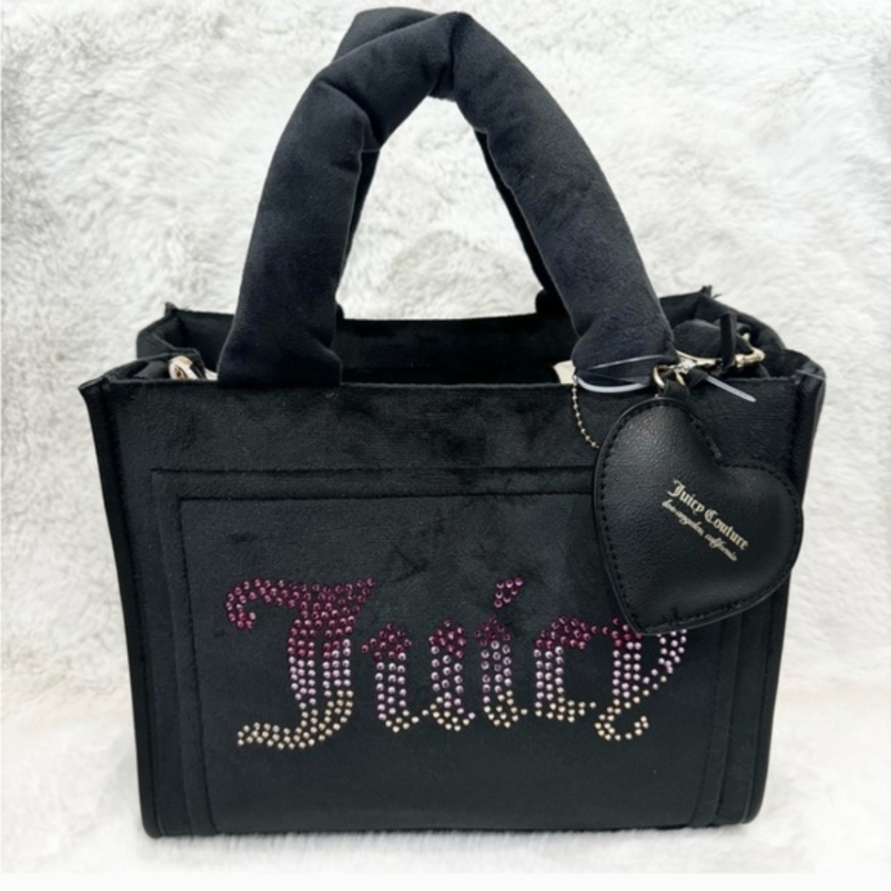 Juicy Couture Black Mini Tote with Crystal Script Logo